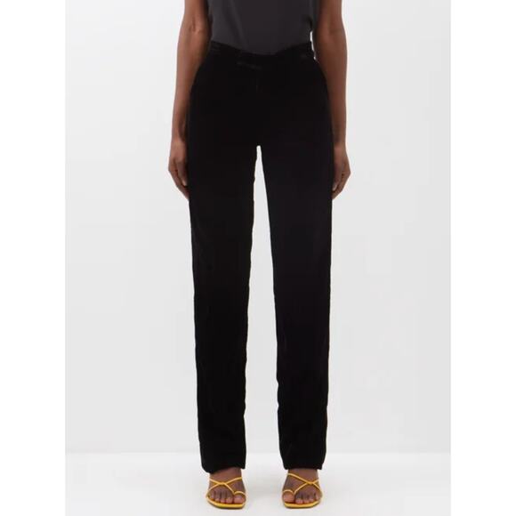 Staud Tosca Straight Leg Black Velvet Pants Size 10 - Picture 1 of 5